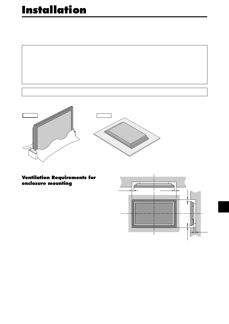 Installation, Ventilation requirements for enclosure mounting | NEC PX-42XM4A User Manual | Page 6 / 192