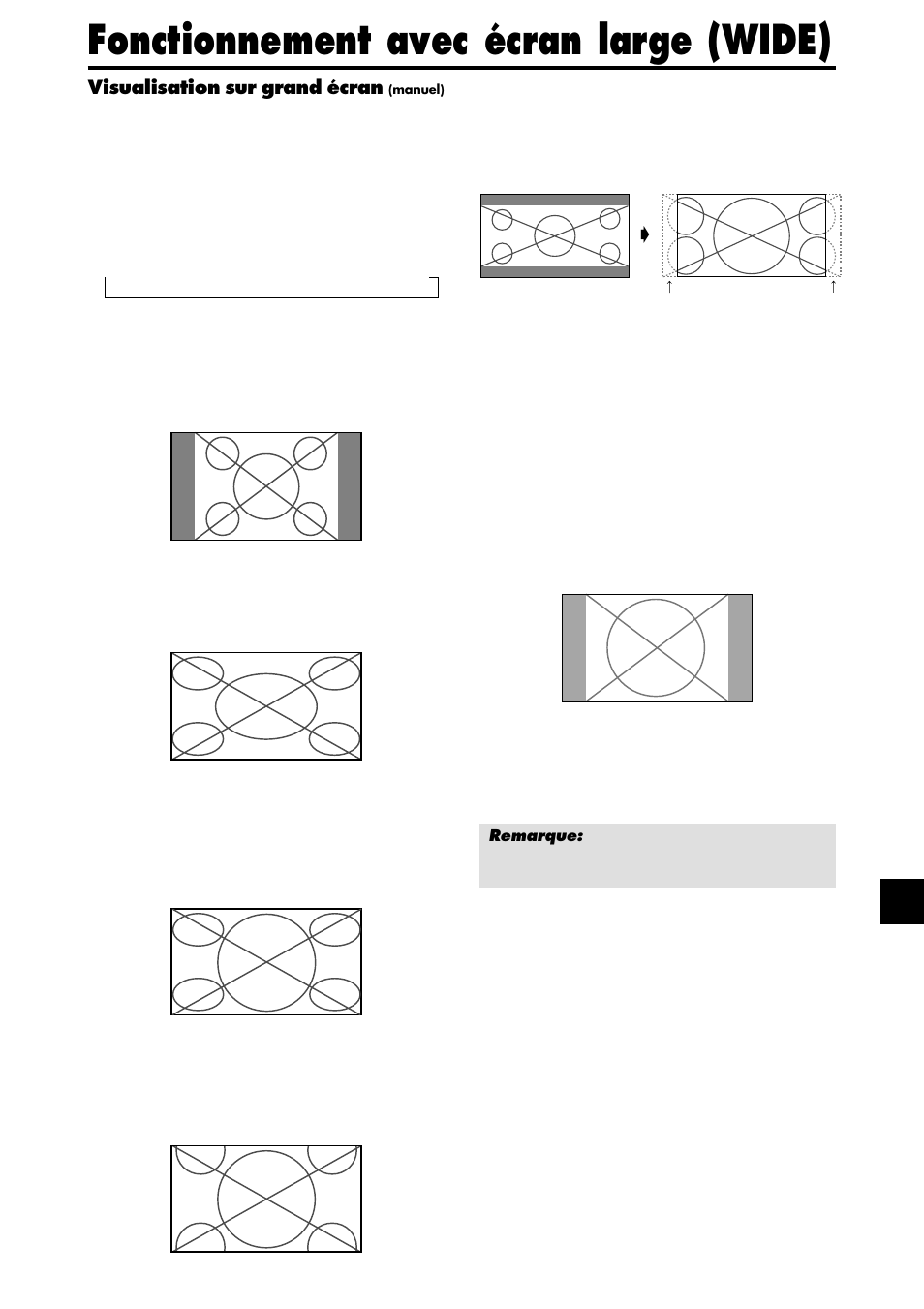 Fonctionnement avec écran large (wide), Visualisation sur grand écran | NEC PX-42XM4A User Manual | Page 61 / 192