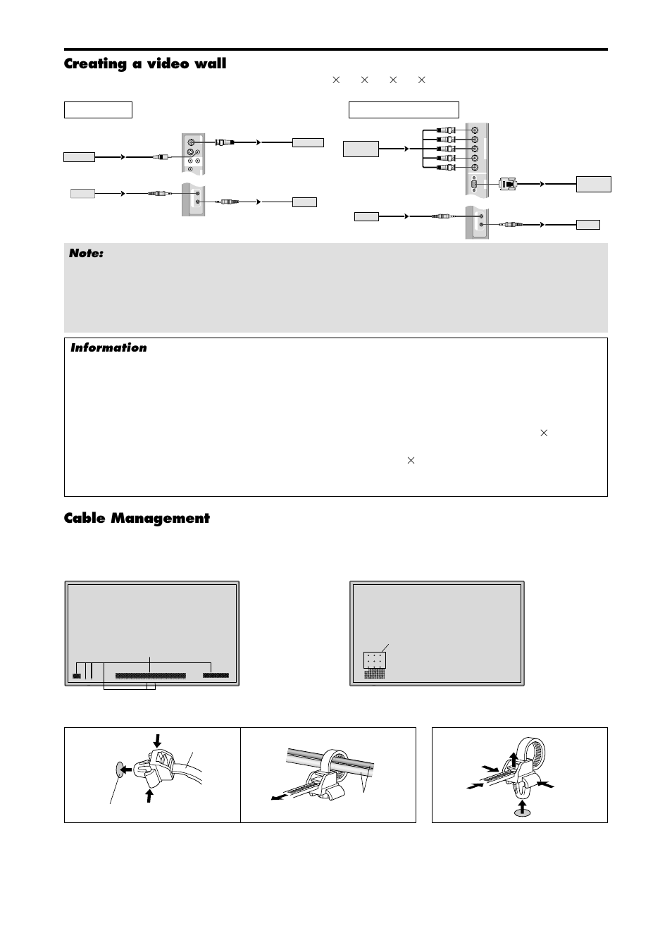 Creating a video wall, Cable management, Clamp mounting hole cables | In/o u t ), Mono ), En-6 | NEC PX-42XM4A User Manual | Page 7 / 192