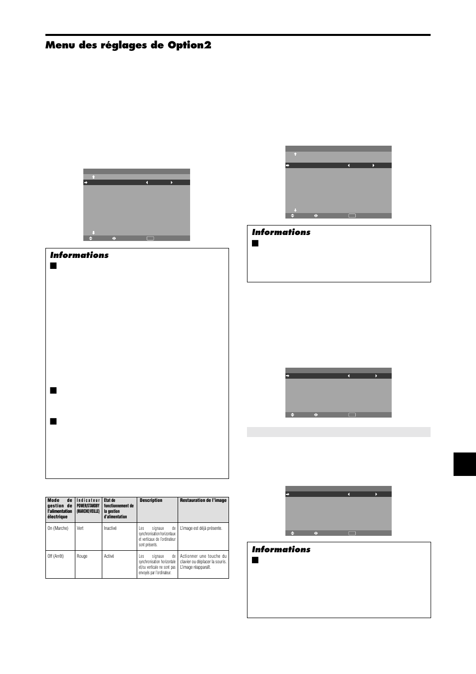 Menu des réglages de option2 | NEC PX-42XM4A User Manual | Page 73 / 192