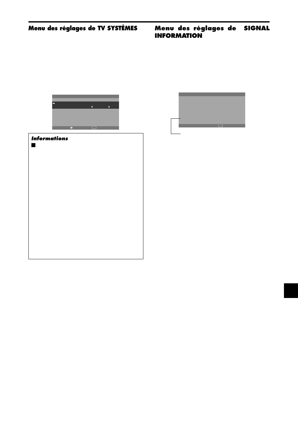 Menu des réglages de tv systèmes, Menu des réglages de signal information | NEC PX-42XM4A User Manual | Page 85 / 192