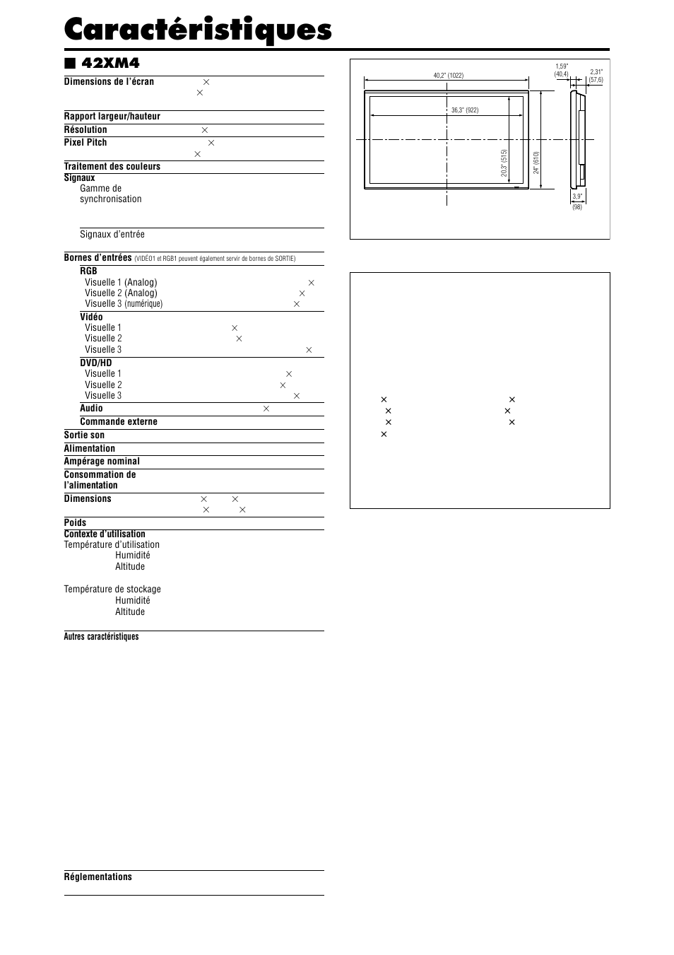 Caractéristiques, 42xm4 | NEC PX-42XM4A User Manual | Page 92 / 192