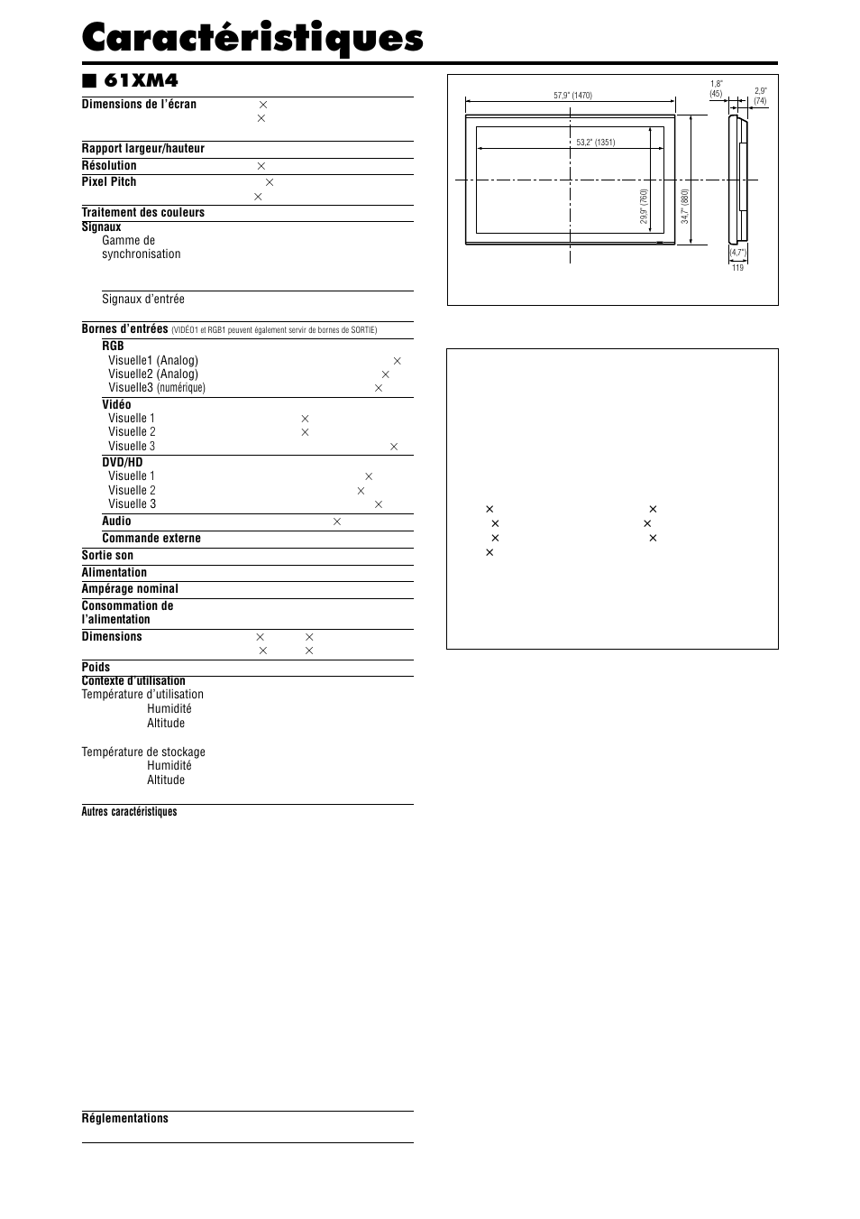 Caractéristiques, 61xm4 | NEC PX-42XM4A User Manual | Page 94 / 192