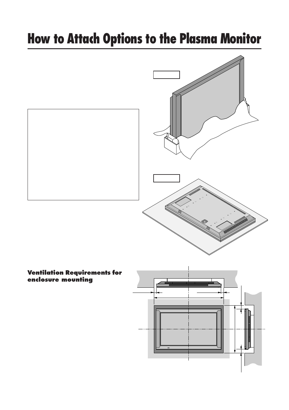 How to attach options to the plasma monitor, Ventilation requirements for enclosure mounting | NEC 4200W User Manual | Page 6 / 44