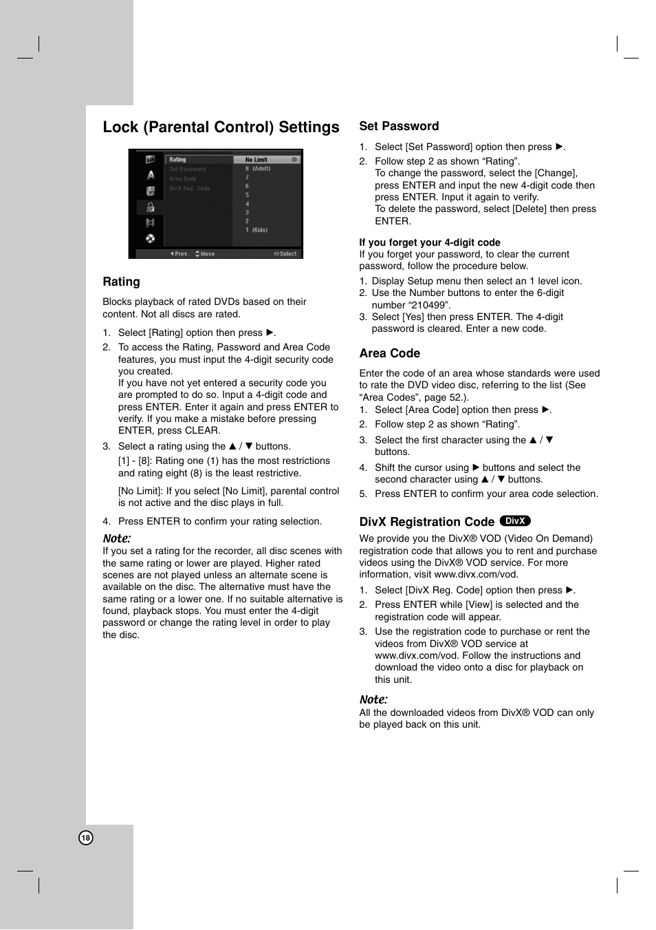 Lock (parental control) settings | NEC NDH-81 NDH-161 User Manual | Page 18 / 57