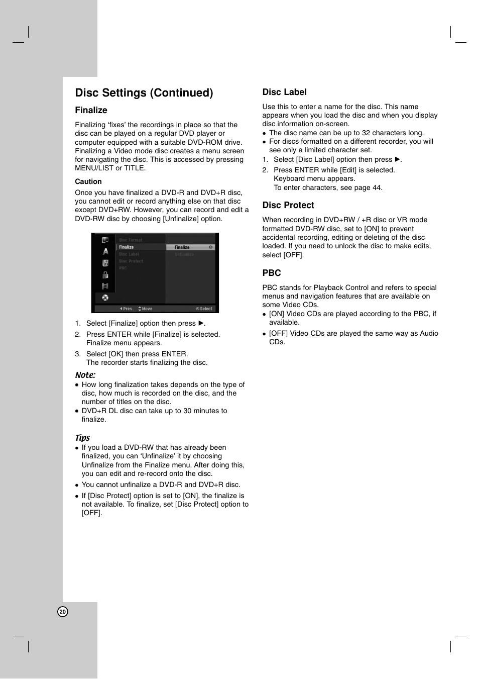 Disc settings (continued) | NEC NDH-81 NDH-161 User Manual | Page 20 / 57