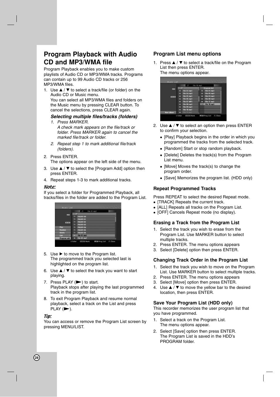 Program playback with audio cd and mp3/wma file | NEC NDH-81 NDH-161 User Manual | Page 28 / 57