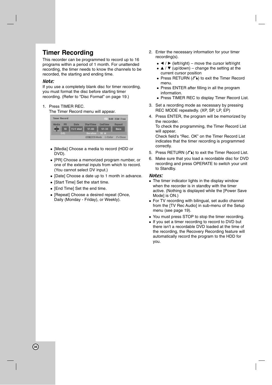 Timer recording | NEC NDH-81 NDH-161 User Manual | Page 36 / 57