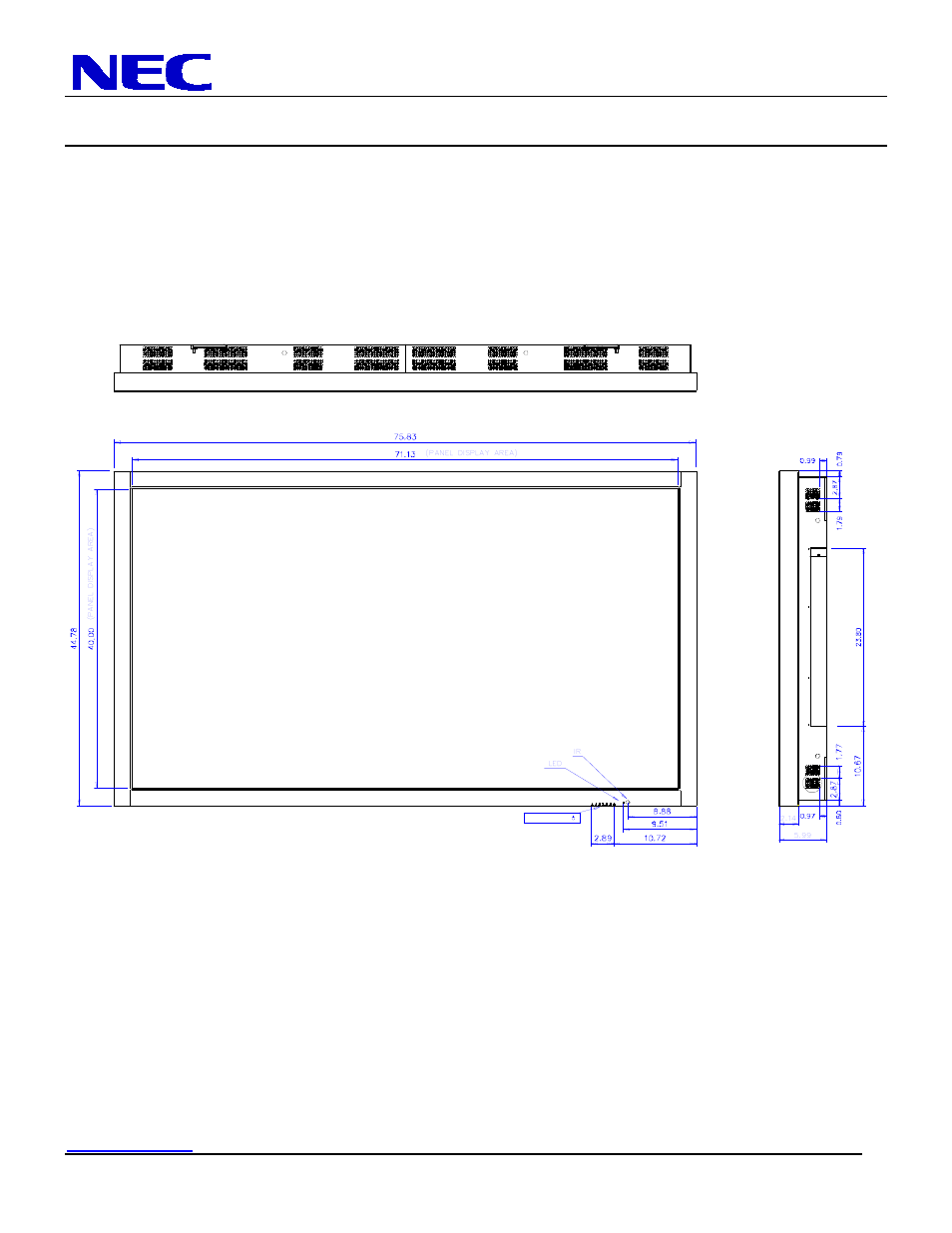 Lcd8205 installation guide, 82” lcd display, Display dimensions | Nec display solutions of america, inc, Rev 1.2 | NEC MultiSync LCD8205 User Manual | Page 3 / 10