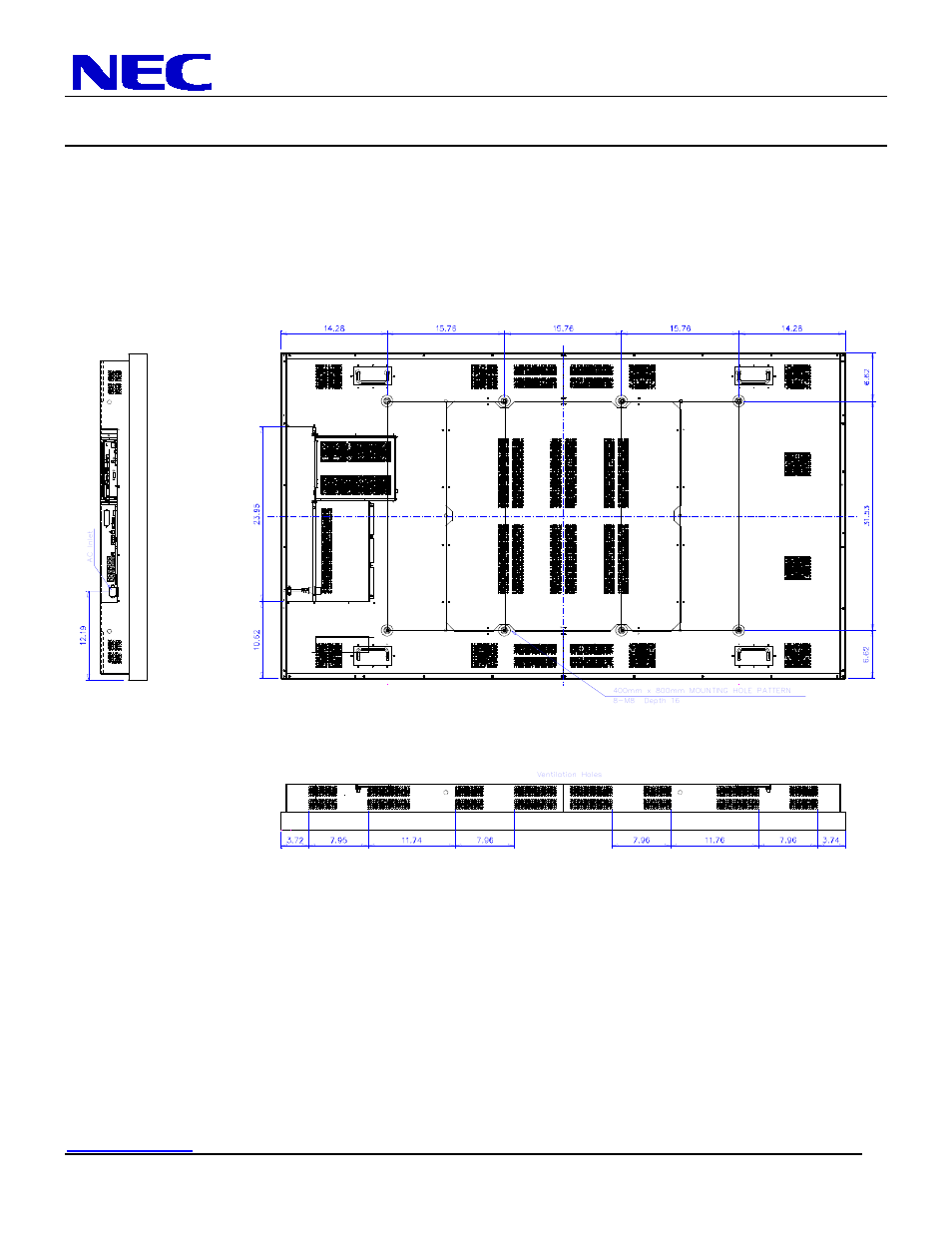 Lcd8205 installation guide, 82” lcd display, Display dimensions (cont.) | Nec display solutions of america, inc | NEC MultiSync LCD8205 User Manual | Page 5 / 10