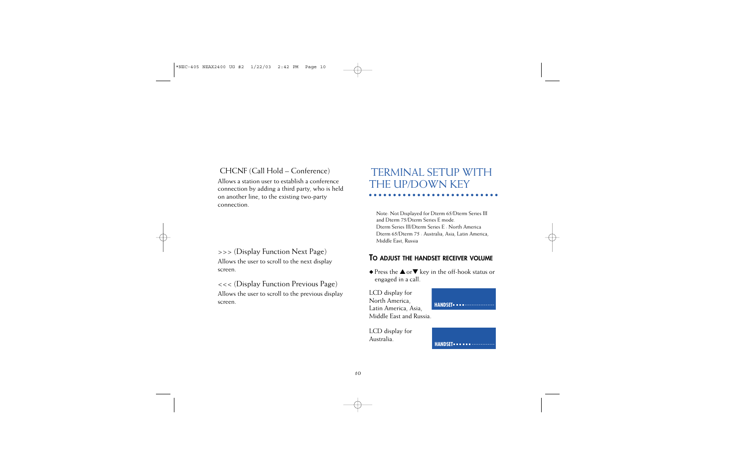 Terminal setup with the up/down key | NEC 2400IPX User Manual | Page 12 / 55
