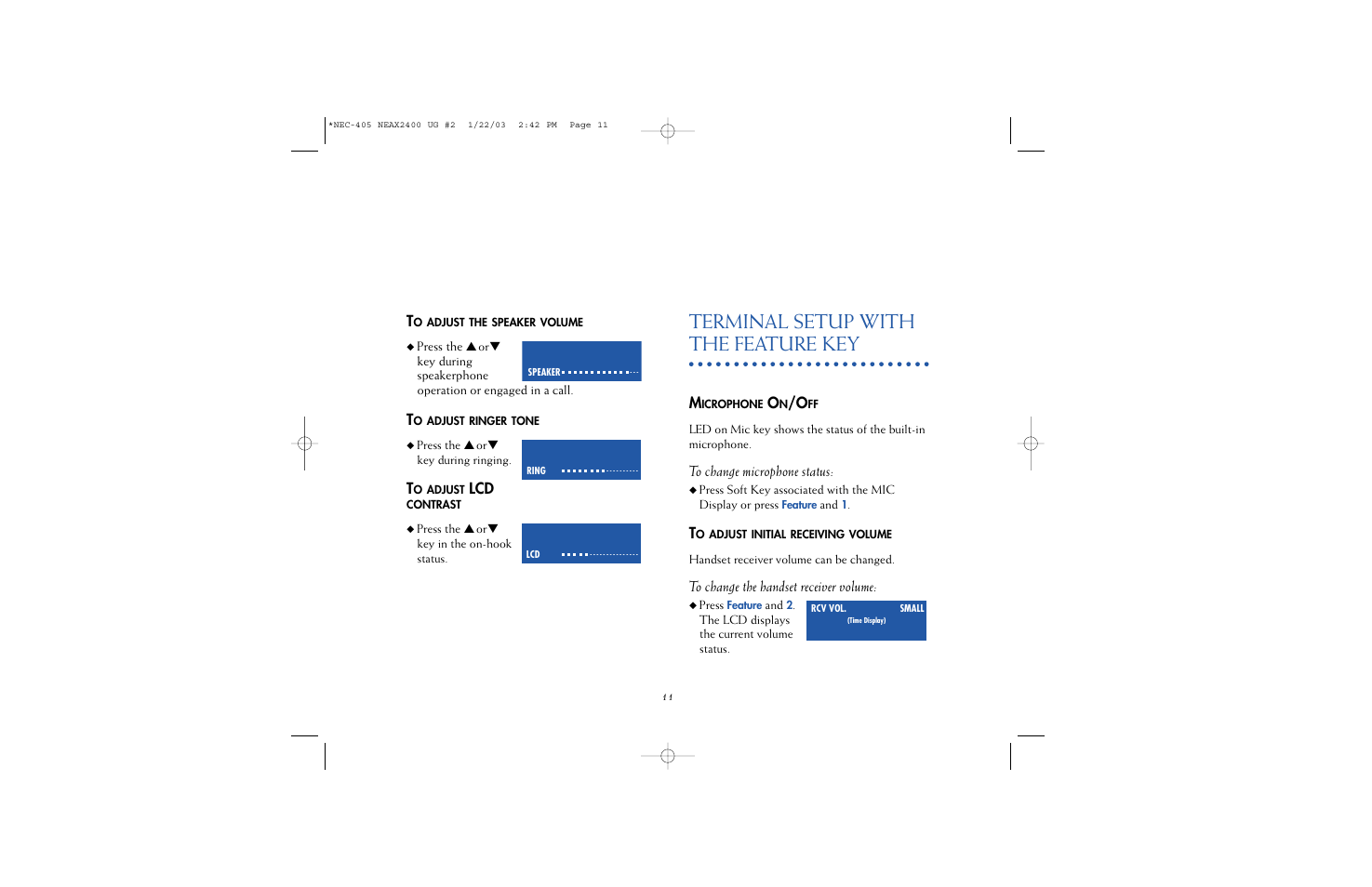 Terminal setup with the feature key | NEC 2400IPX User Manual | Page 13 / 55