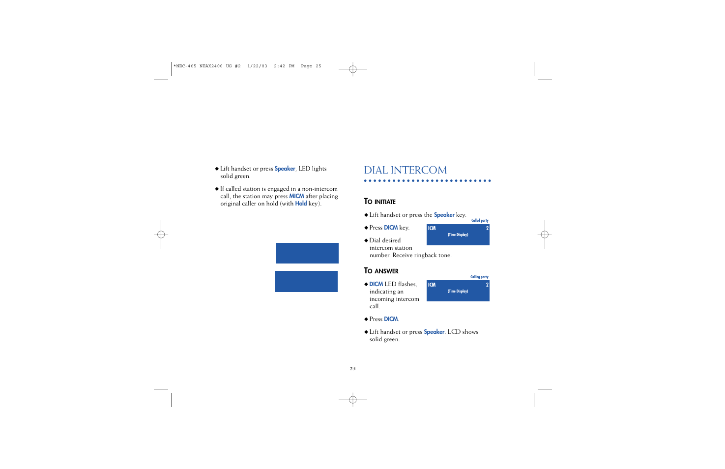 Dial intercom | NEC 2400IPX User Manual | Page 23 / 55