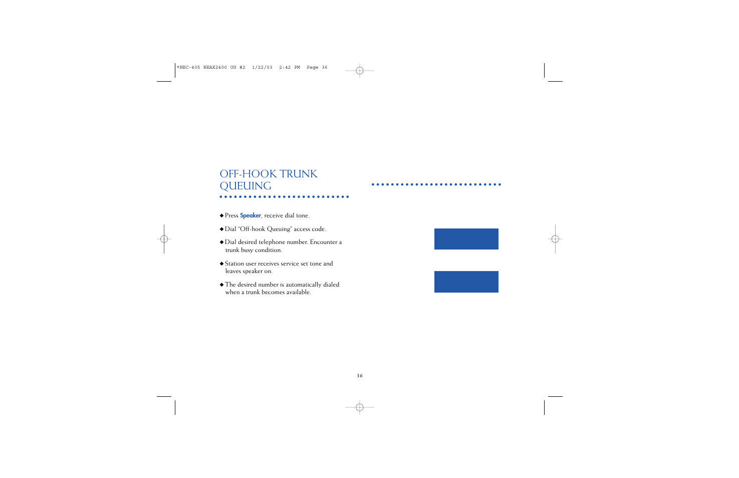 Off-hook trunk queuing | NEC 2400IPX User Manual | Page 31 / 55