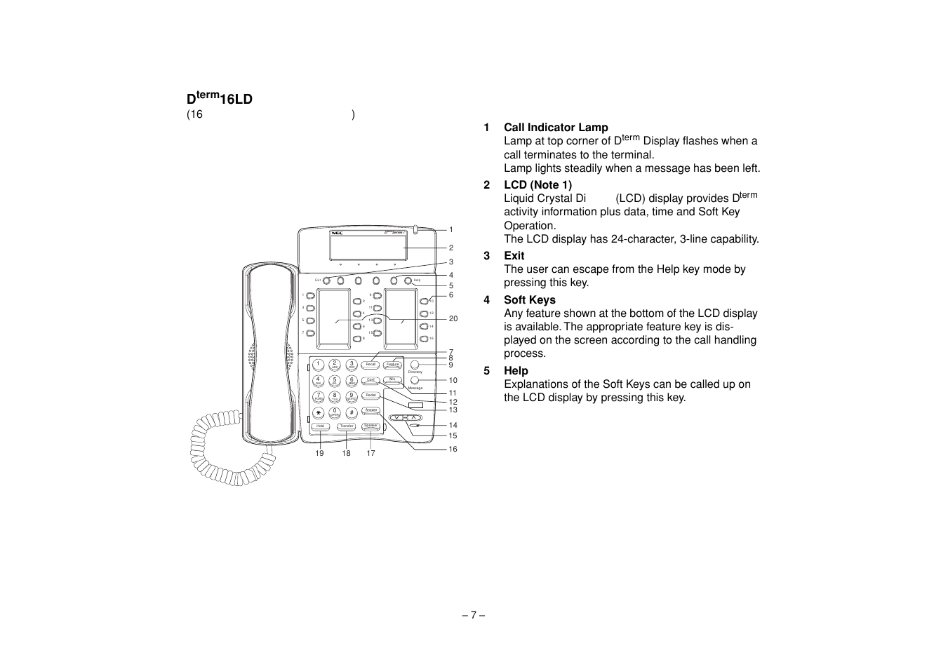 Dterm 16ld, 16ld | NEC UNIVERGE SV7000 User Manual | Page 11 / 74