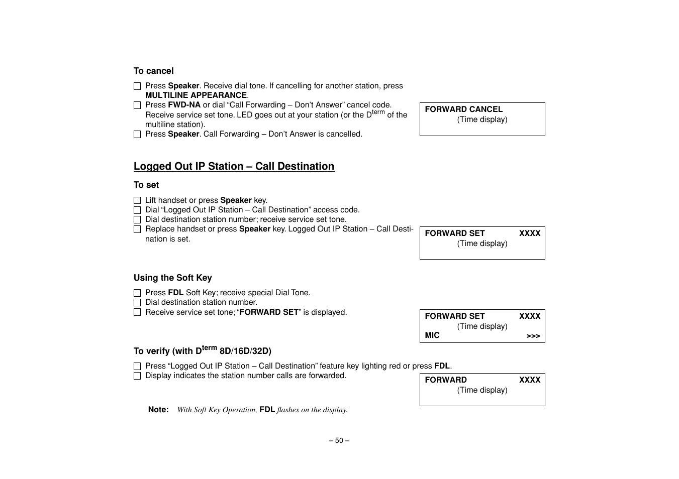 Logged out ip station – call destination | NEC UNIVERGE SV7000 User Manual | Page 54 / 74