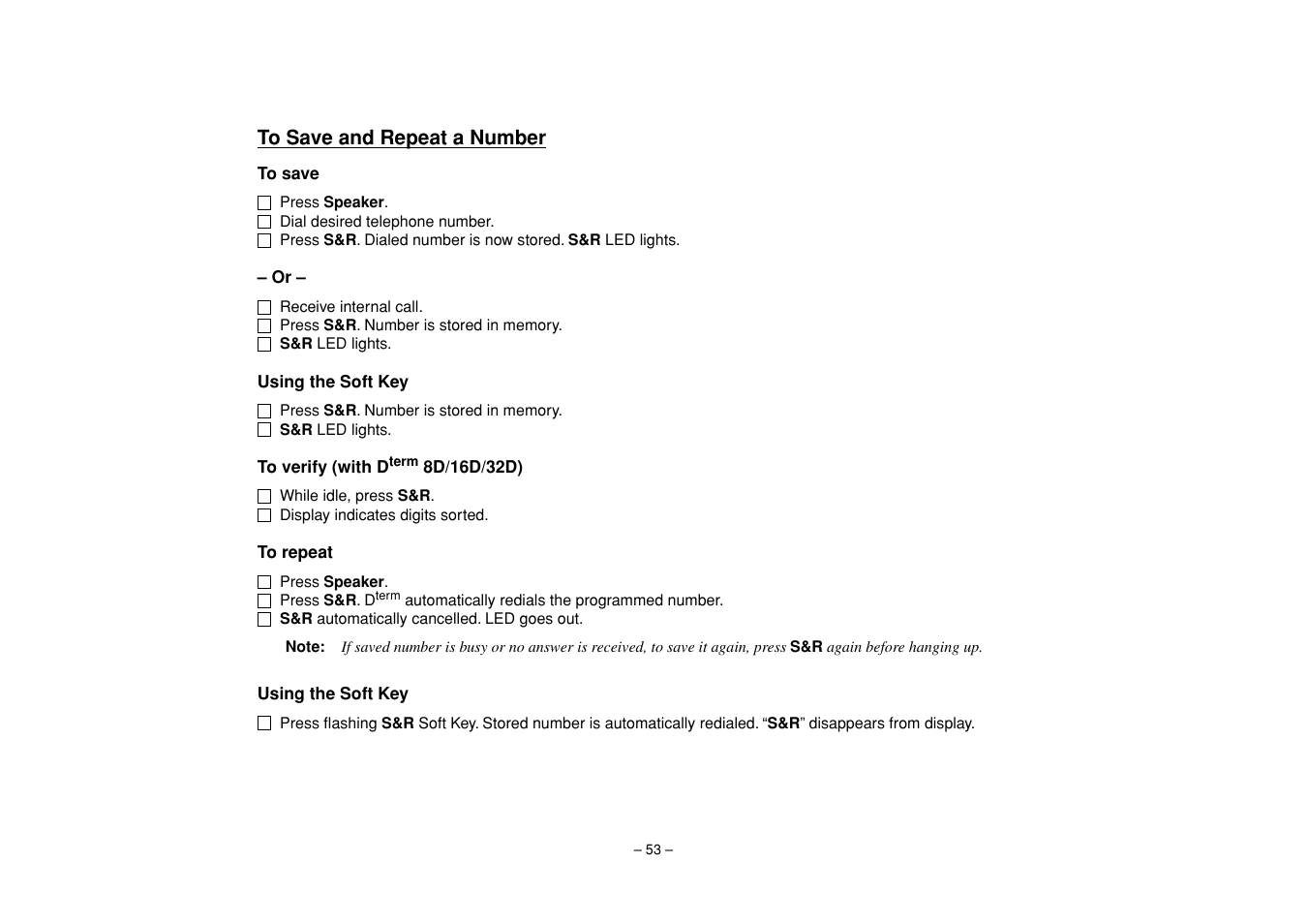 To save and repeat a number | NEC UNIVERGE SV7000 User Manual | Page 57 / 74