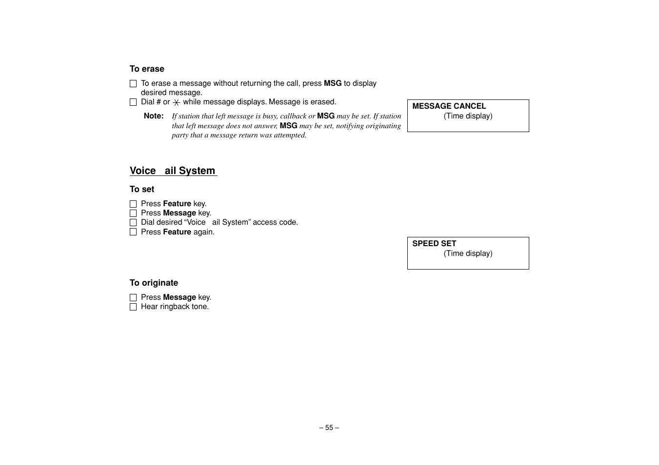 Voice mail system, Voicemail system | NEC UNIVERGE SV7000 User Manual | Page 59 / 74