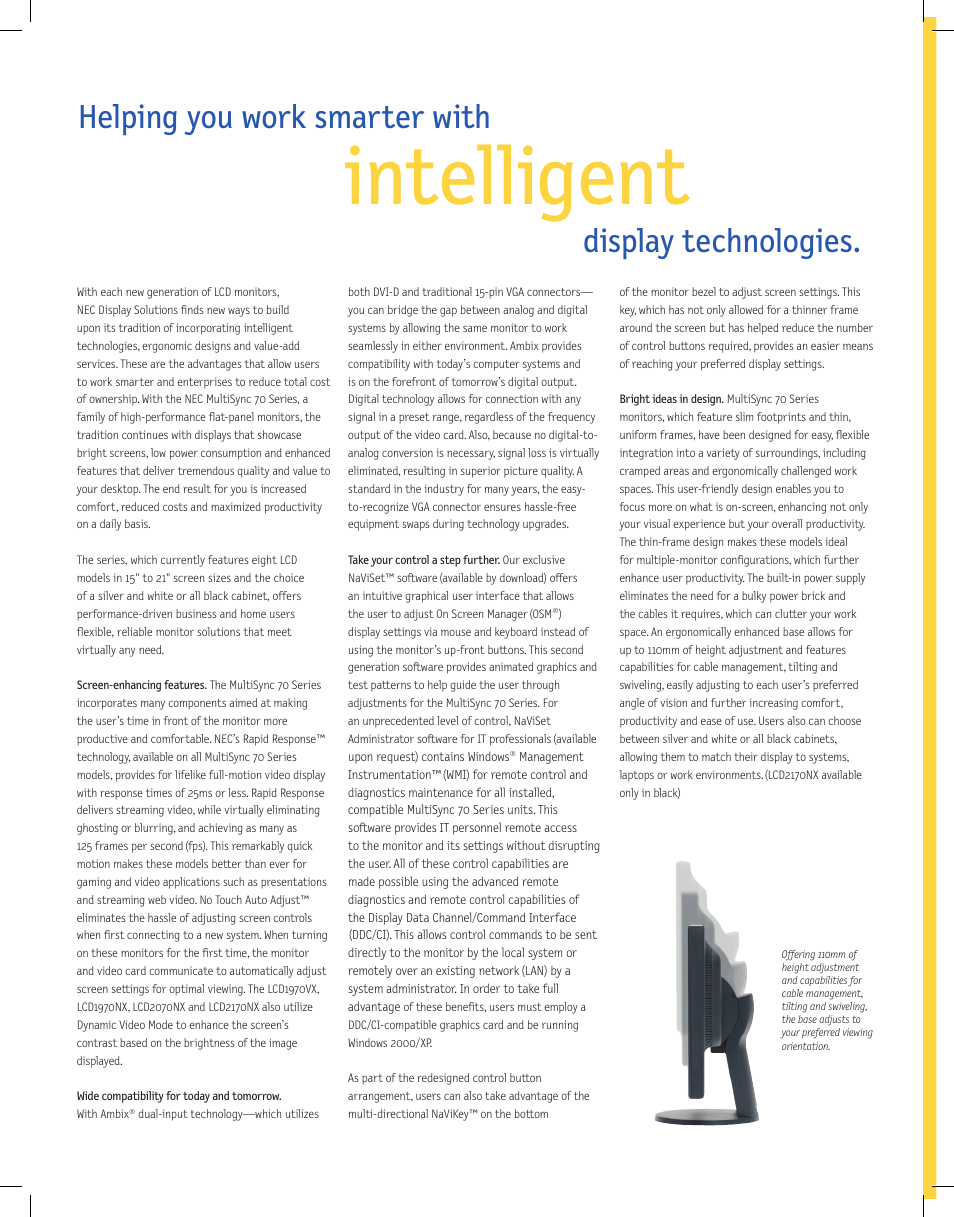 Intelligent, Helping you work smarter with, Display technologies | NEC 70 User Manual | Page 2 / 4