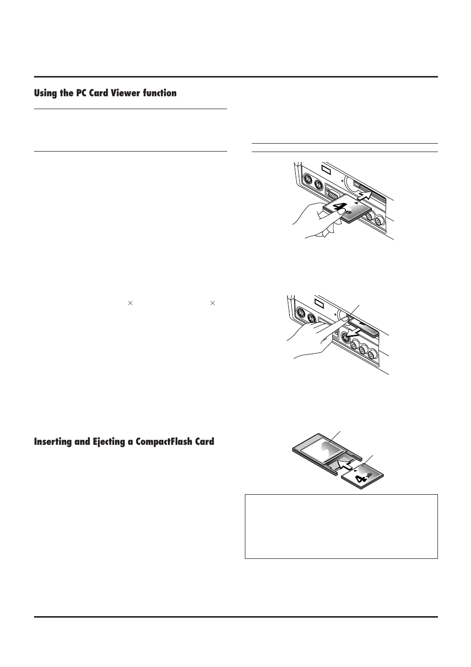 Using the pc card viewer function, Inserting and ejecting a compactflash card | NEC LT84/LT140 User Manual | Page 26 / 44