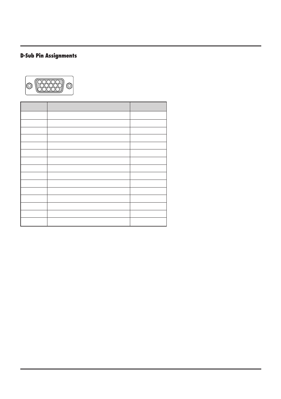 D-sub pin assignments | NEC LT84/LT140 User Manual | Page 40 / 44
