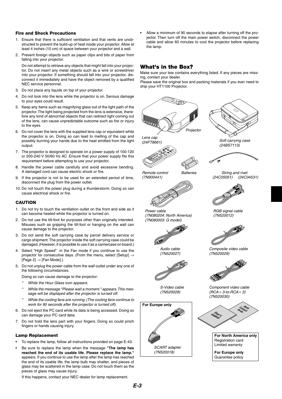 What's in the box | NEC HT1100 User Manual | Page 3 / 55