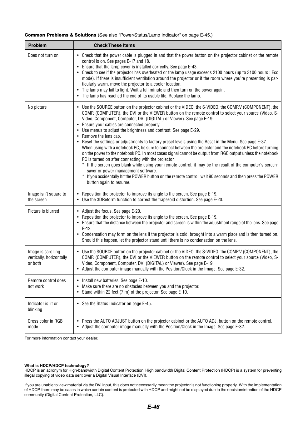 E-46 | NEC HT1100 User Manual | Page 46 / 55