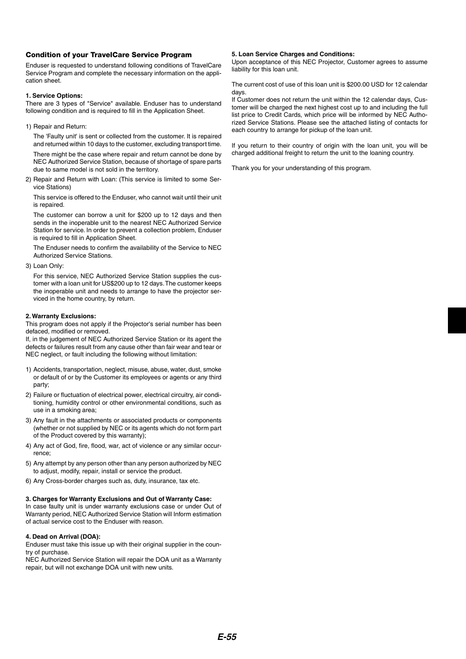 E-55 | NEC HT1100 User Manual | Page 55 / 55