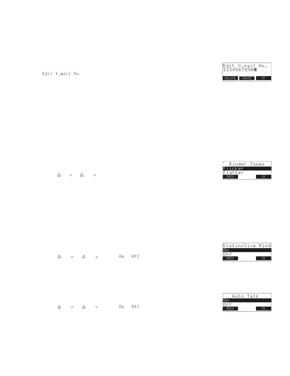 Programming your voice mail access number, Selecting a ringer tone, Distinctive ringer setup | Setting the autotalk, Handset setup | NEC DTR-IR-2 User Manual | Page 15 / 44