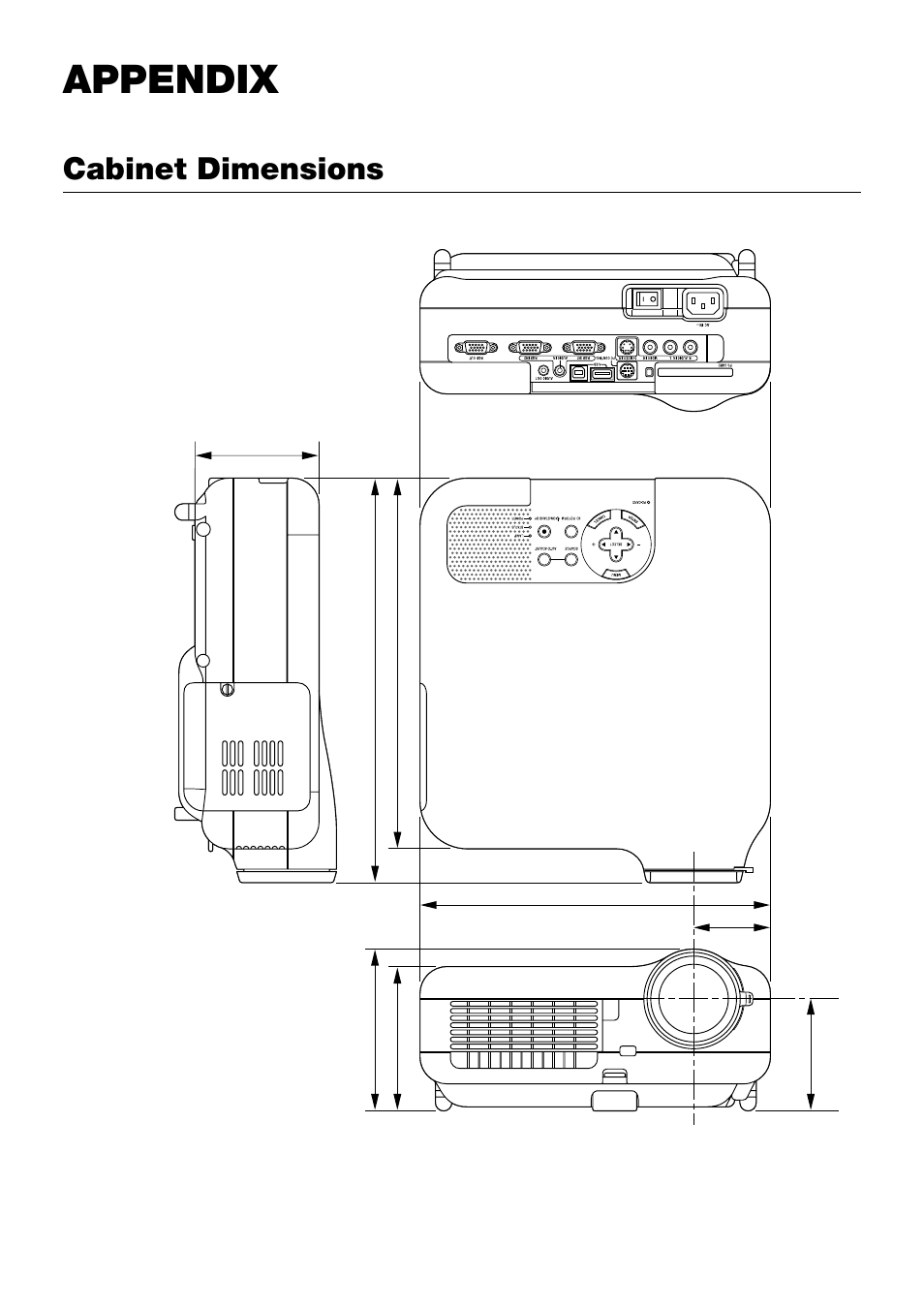 Appendix, Cabinet dimensions | NEC LT240 User Manual | Page 129 / 151