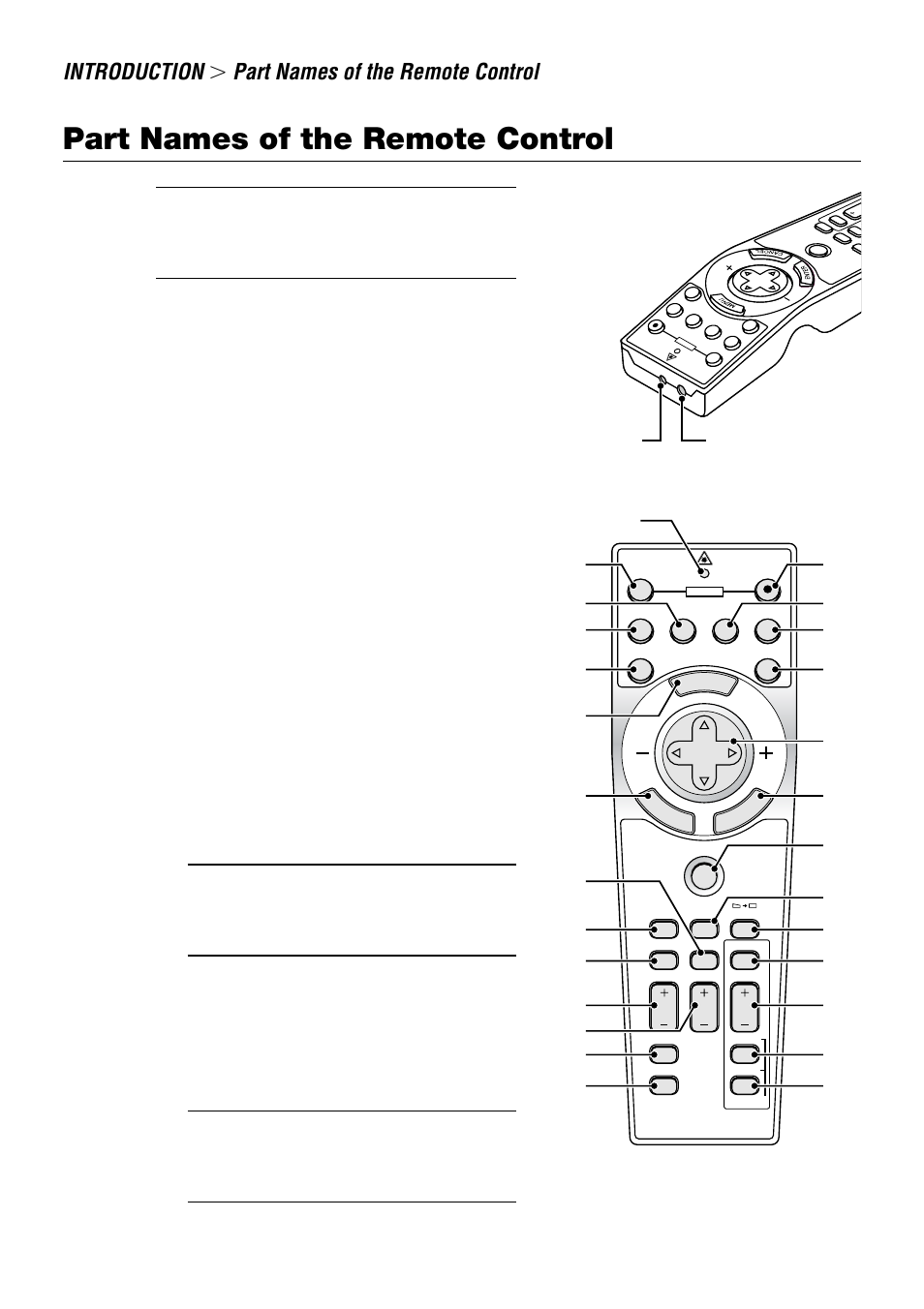 Part names of the remote control, Introduction, E-14 | NEC LT240 User Manual | Page 14 / 151