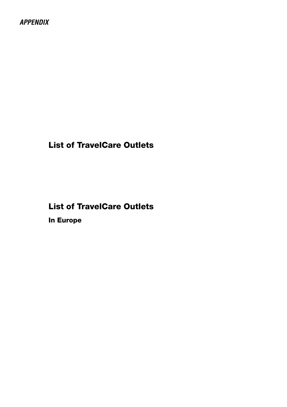 List of travelcare outlets | NEC LT240 User Manual | Page 141 / 151