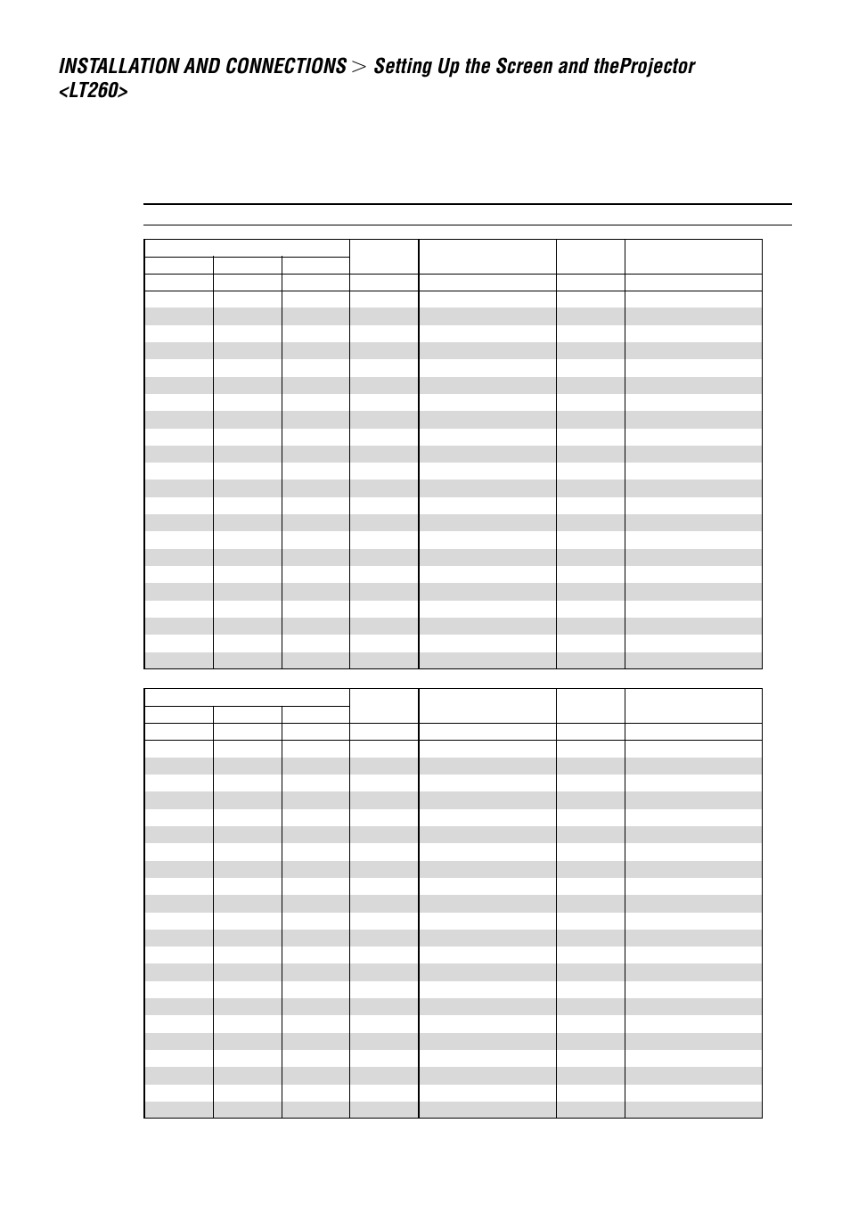 Lt260, Installation and connections, Setting up the screen and theprojector <lt260 | E-24 | NEC LT240 User Manual | Page 24 / 151