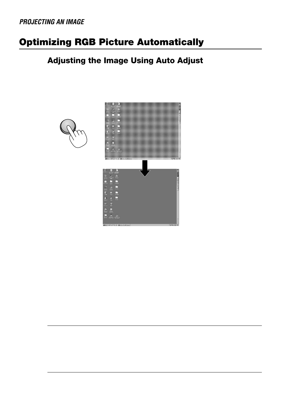 Optimizing rgb picture automatically, Adjusting the image using auto adjust | NEC LT240 User Manual | Page 48 / 151