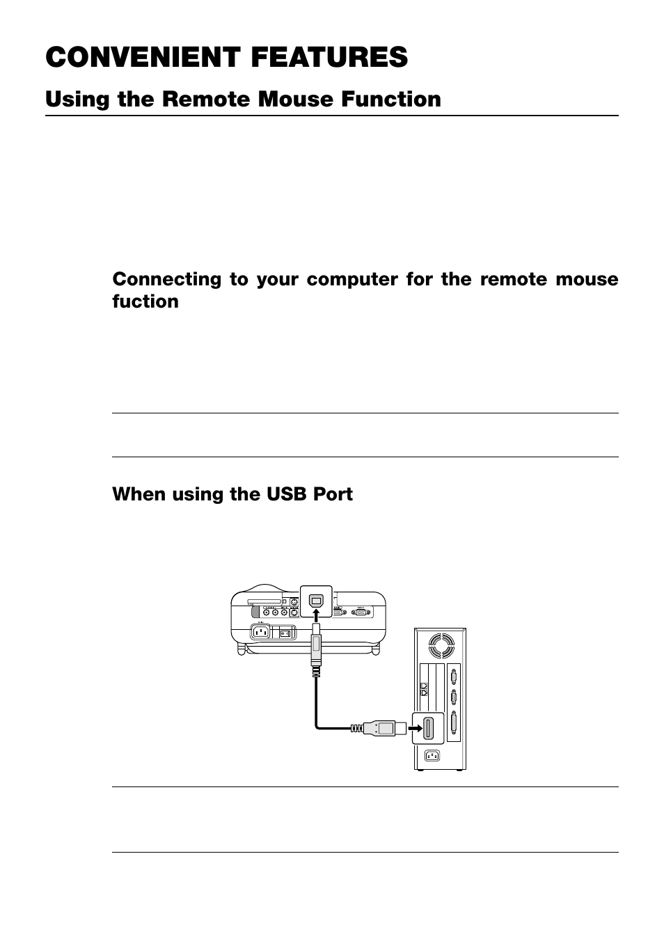 Convenient features, Using the remote mouse function, When using the usb port | NEC LT240 User Manual | Page 52 / 151