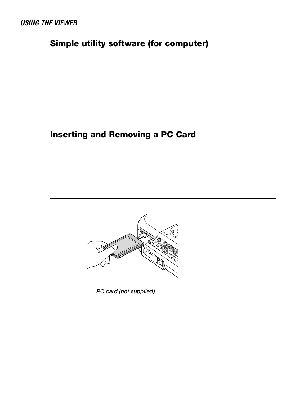 Simple utility software (for computer), Inserting and removing a pc card | NEC LT240 User Manual | Page 63 / 151