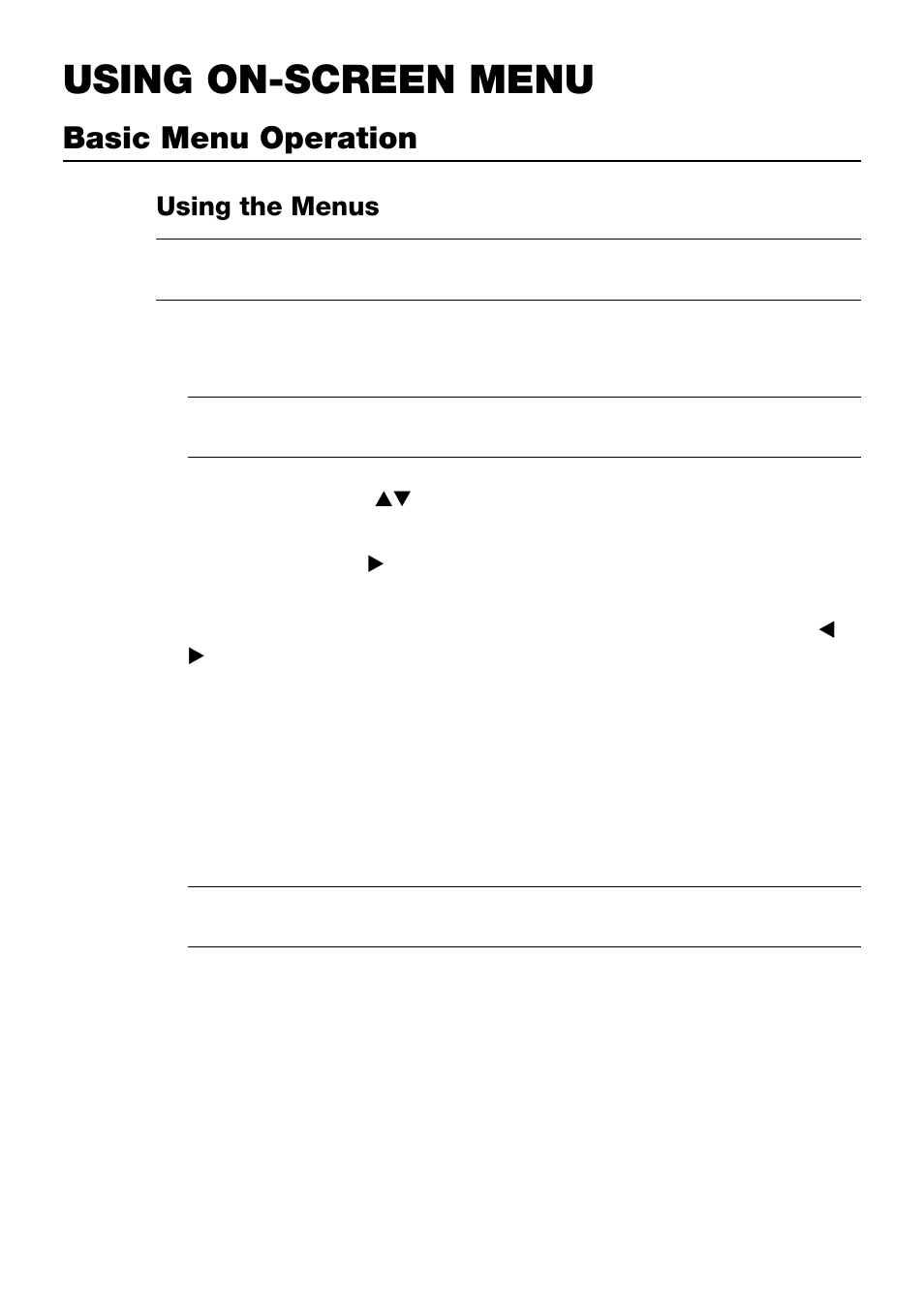 Using on-screen menu, Basic menu operation, Using the menus | NEC LT240 User Manual | Page 73 / 151