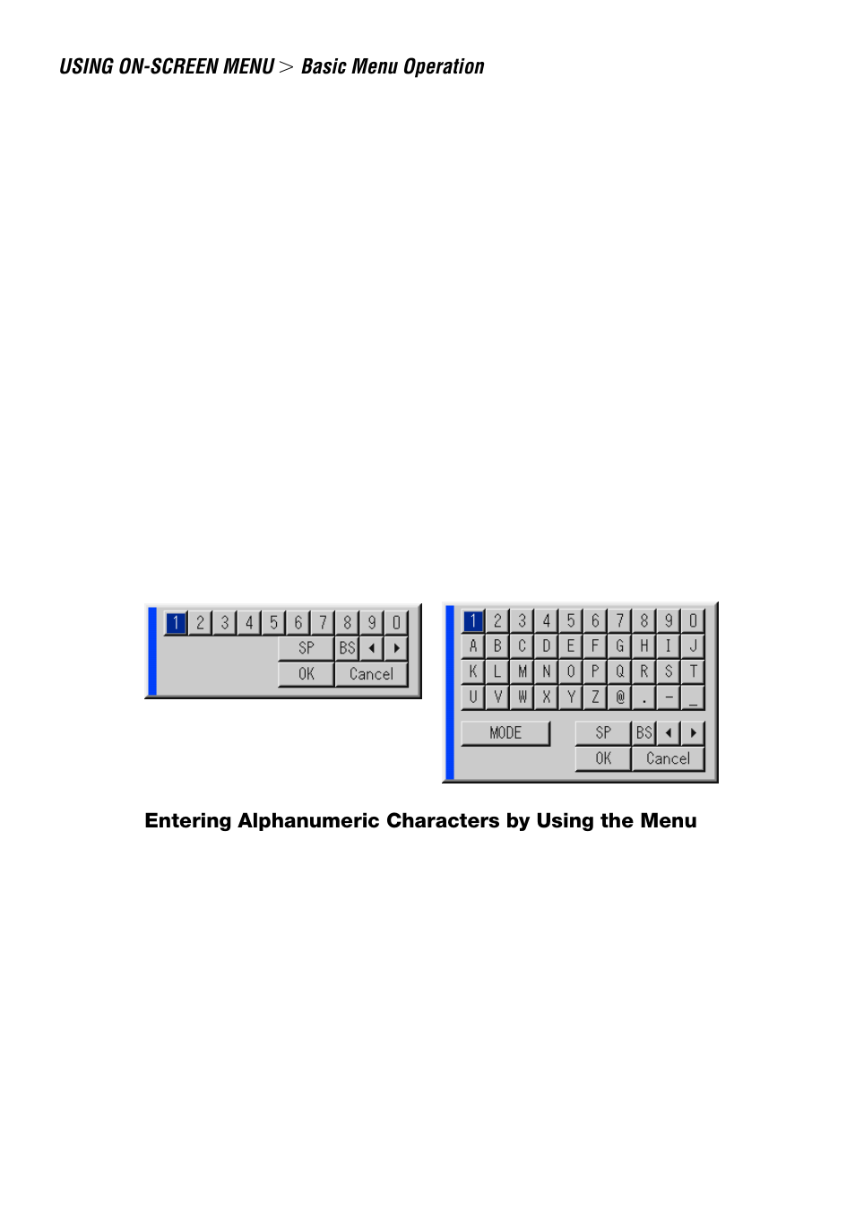 Entering alphanumeric characters by using the menu | NEC LT240 User Manual | Page 80 / 151