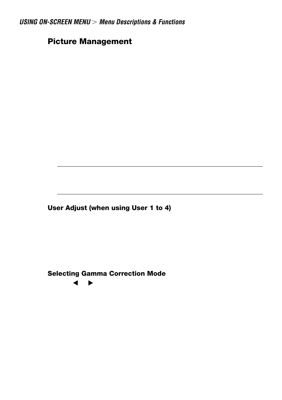 Picture management, User adjust (when using user 1 to 4), Selecting gamma correction mode | NEC LT240 User Manual | Page 90 / 151