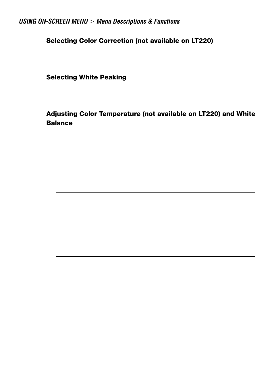 Selecting white peaking | NEC LT240 User Manual | Page 91 / 151