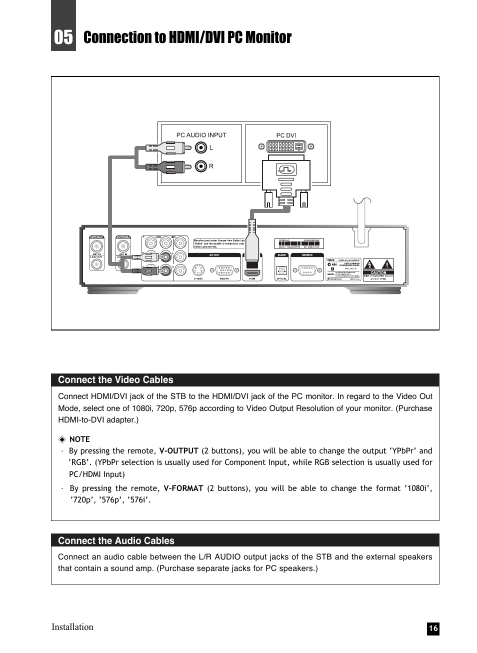 Connection to hdmi/dvi pc monitor | NEC NHD-3000PVR User Manual | Page 18 / 63