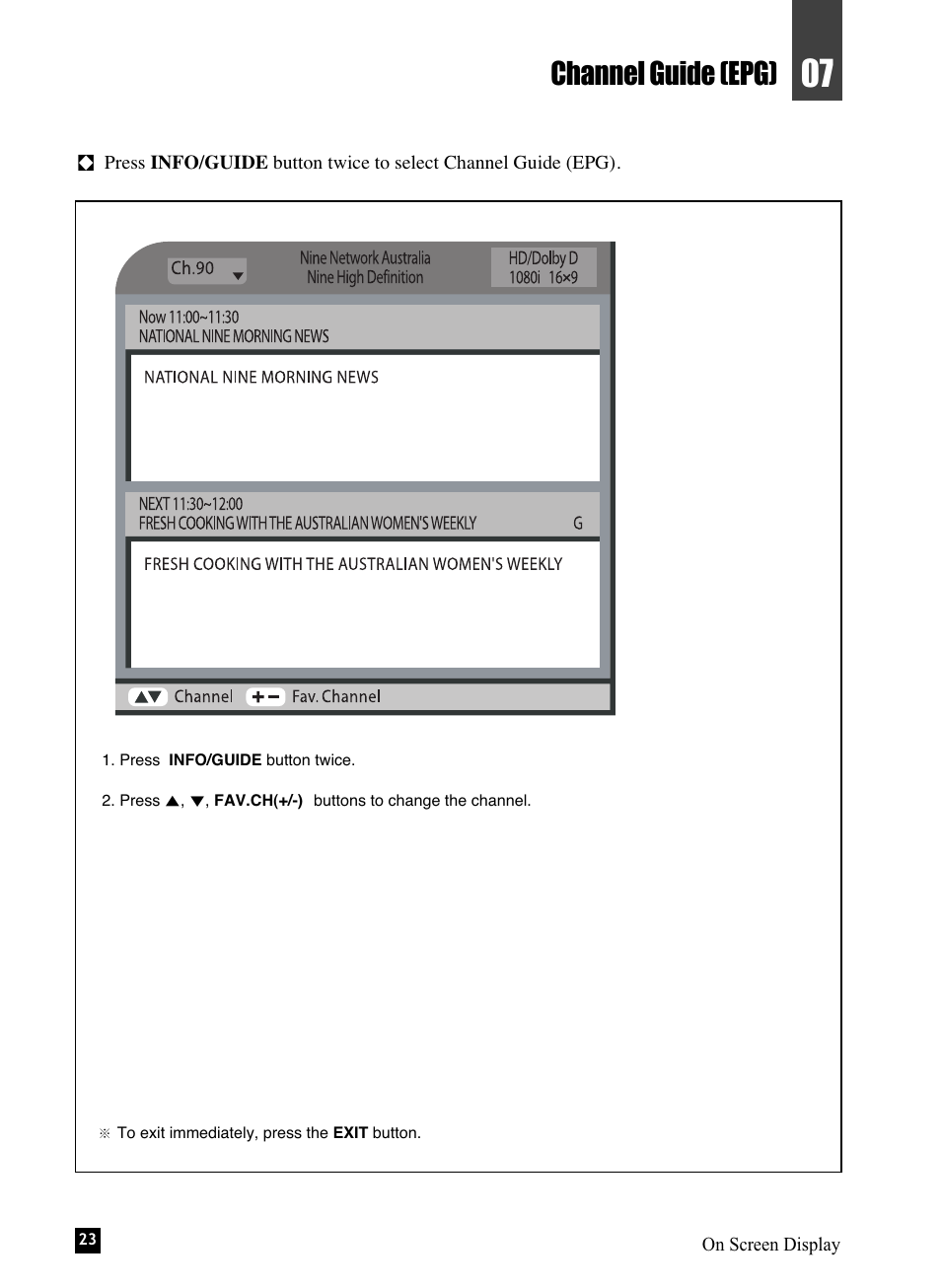 Channel guide (epg) | NEC NHD-3000PVR User Manual | Page 25 / 63