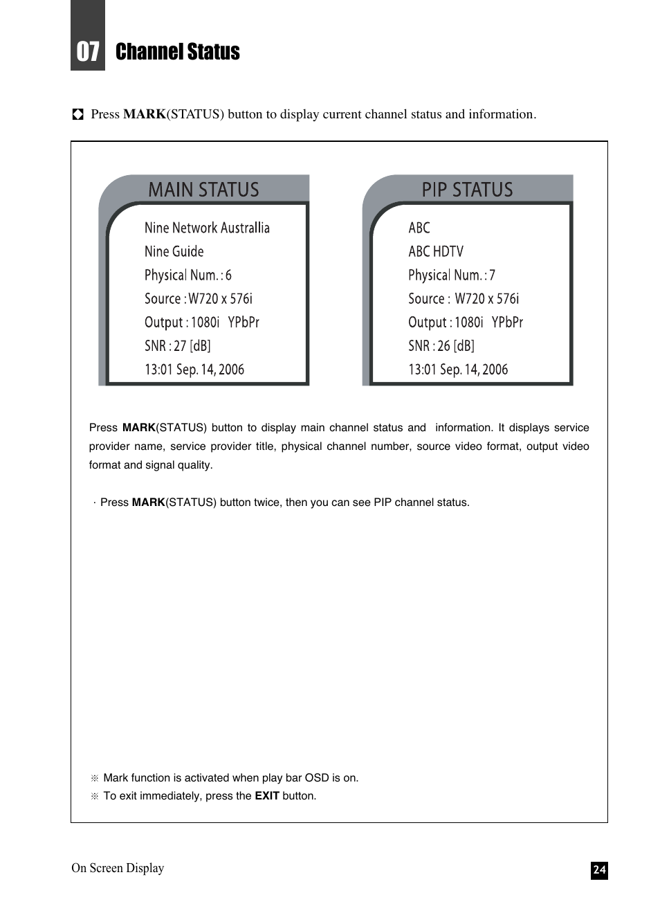 Channel status | NEC NHD-3000PVR User Manual | Page 26 / 63