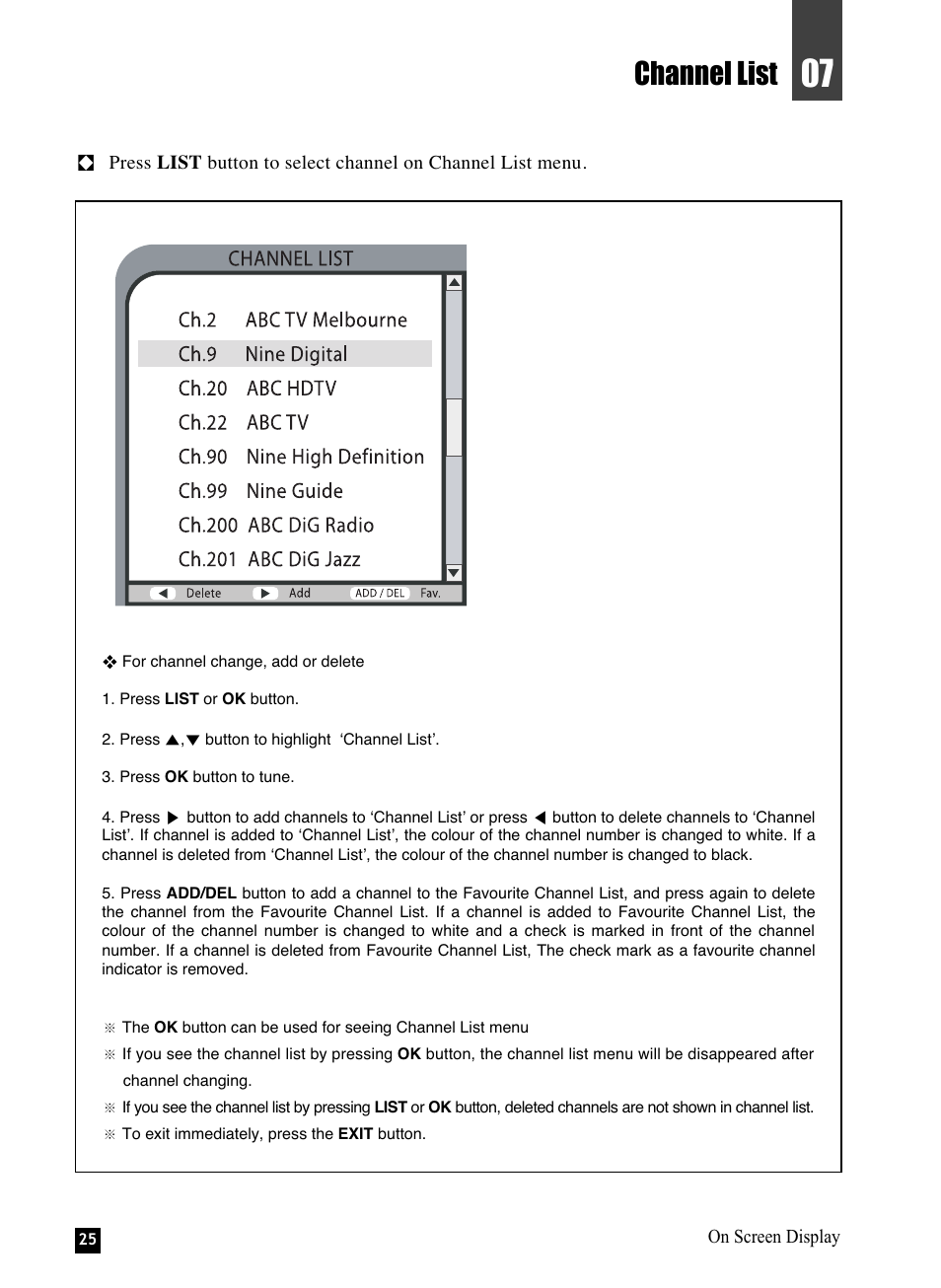 Channel list | NEC NHD-3000PVR User Manual | Page 27 / 63