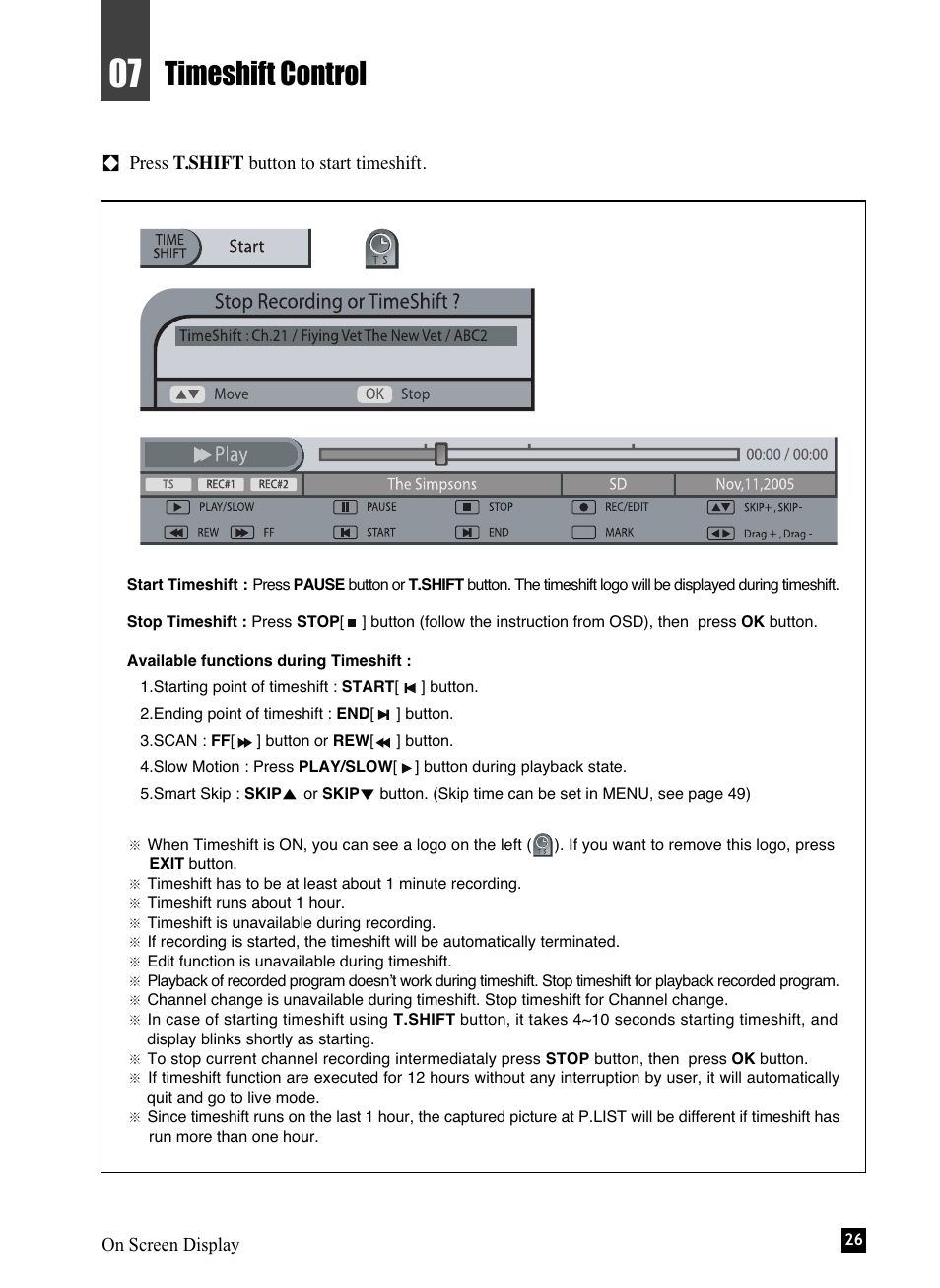 Timeshift control | NEC NHD-3000PVR User Manual | Page 28 / 63