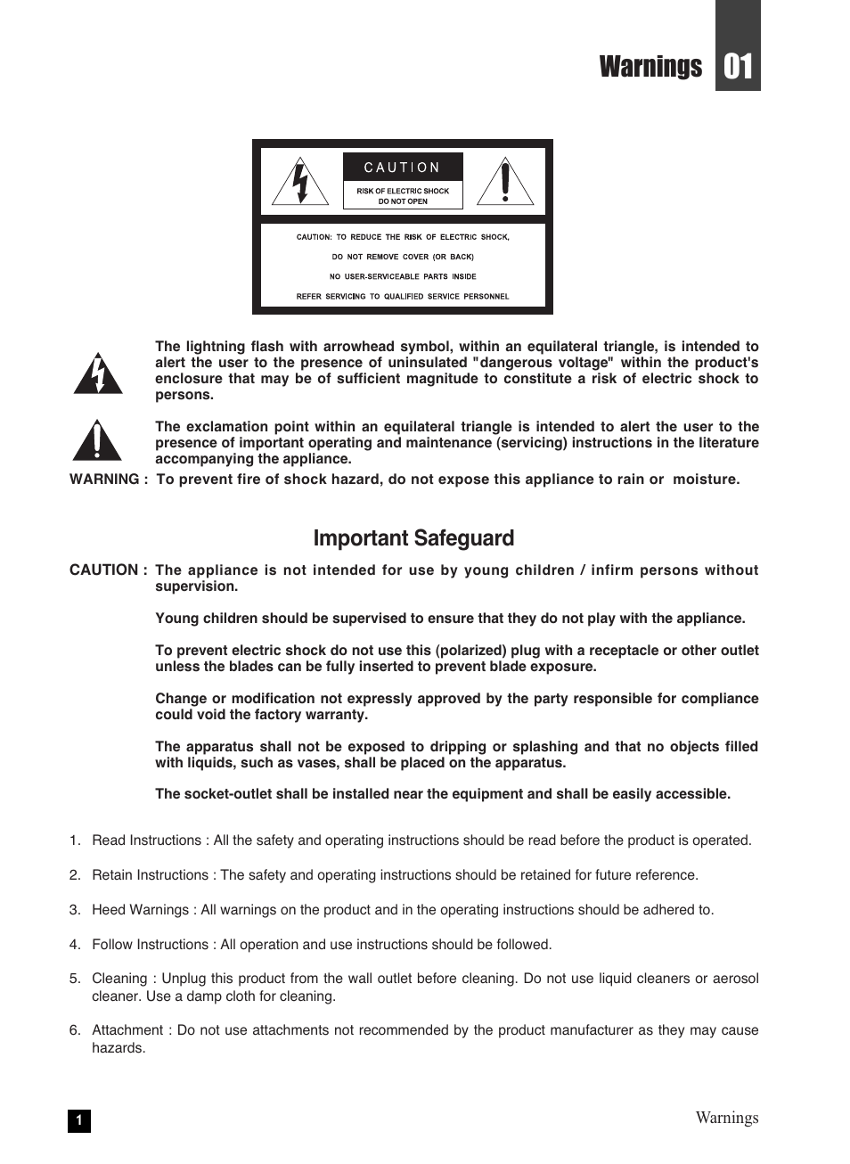 Warnings, Important safeguard | NEC NHD-3000PVR User Manual | Page 3 / 63