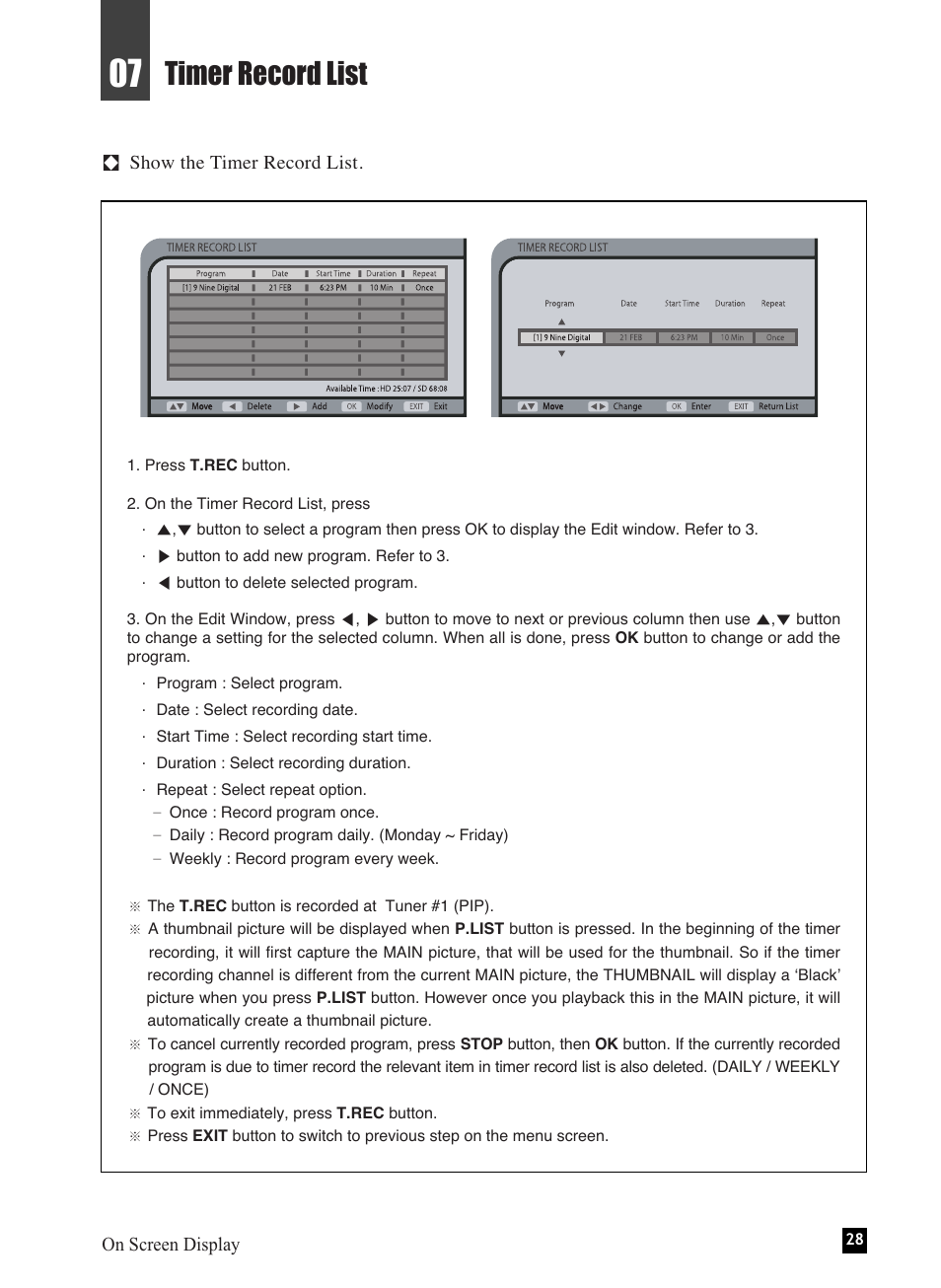 Timer record list | NEC NHD-3000PVR User Manual | Page 30 / 63