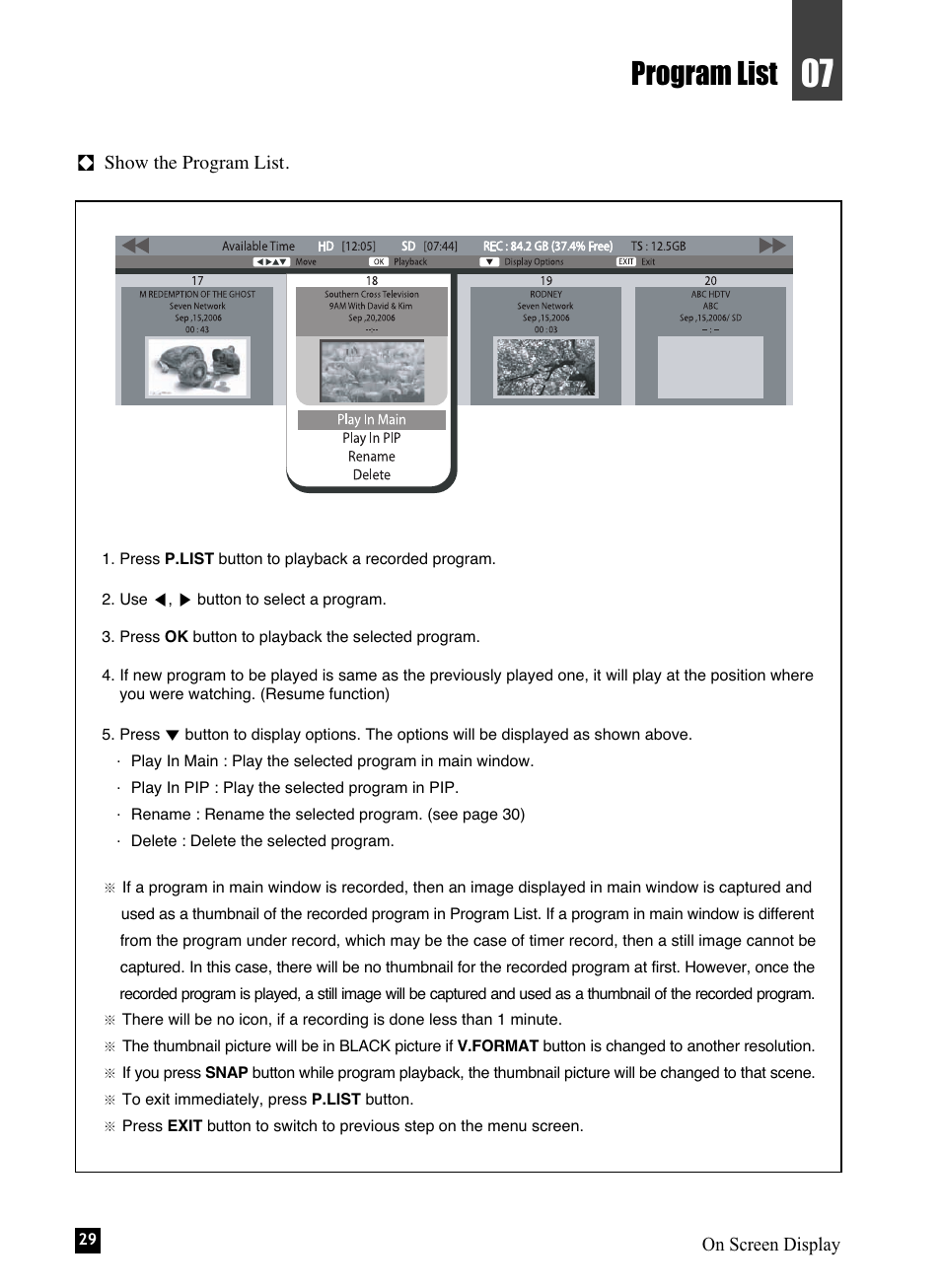 Program list | NEC NHD-3000PVR User Manual | Page 31 / 63