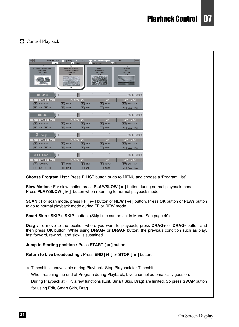 Playback control | NEC NHD-3000PVR User Manual | Page 33 / 63