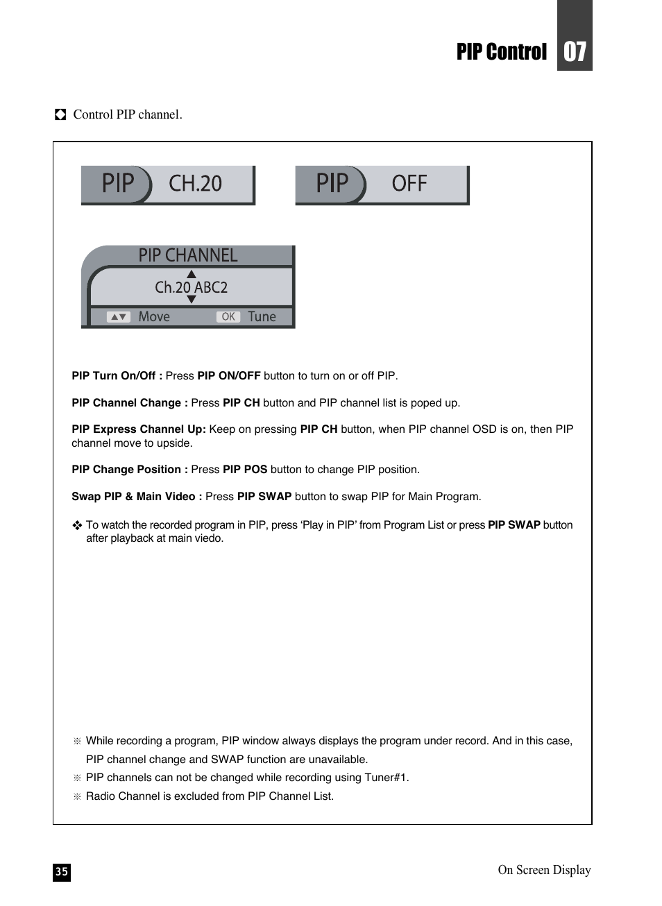 Pip control | NEC NHD-3000PVR User Manual | Page 37 / 63